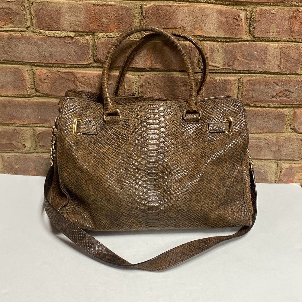 Michael Kors Hamilton Brown Python Snakeskin Leat… - image 3
